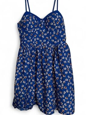 Blue Floral Mini Dress with Spaghetti Straps
